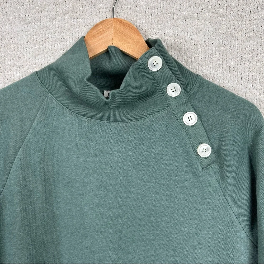 J. Crew Factory‎ Sweater Womens S Green Wide Button-Collar Pullover Sweatshirt